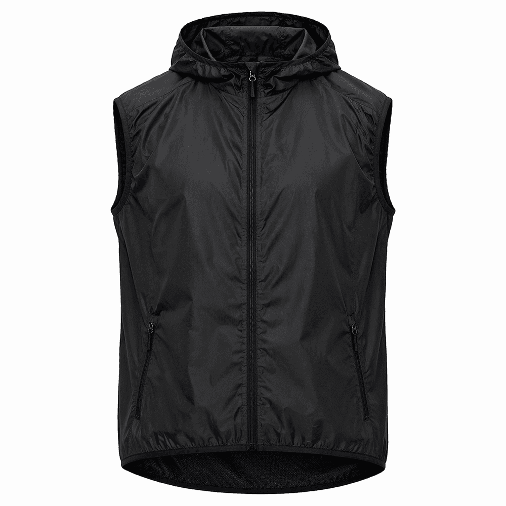 chaleco cortavientos negro personalizado con capucha