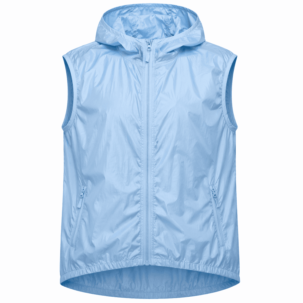 chaleco cortavientos azul claro personalizado con capucha
