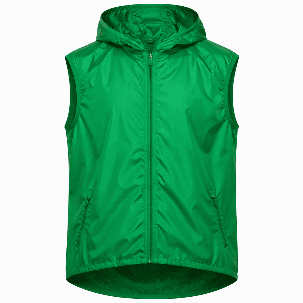 chaleco cortavientos verde personalizado con capucha
