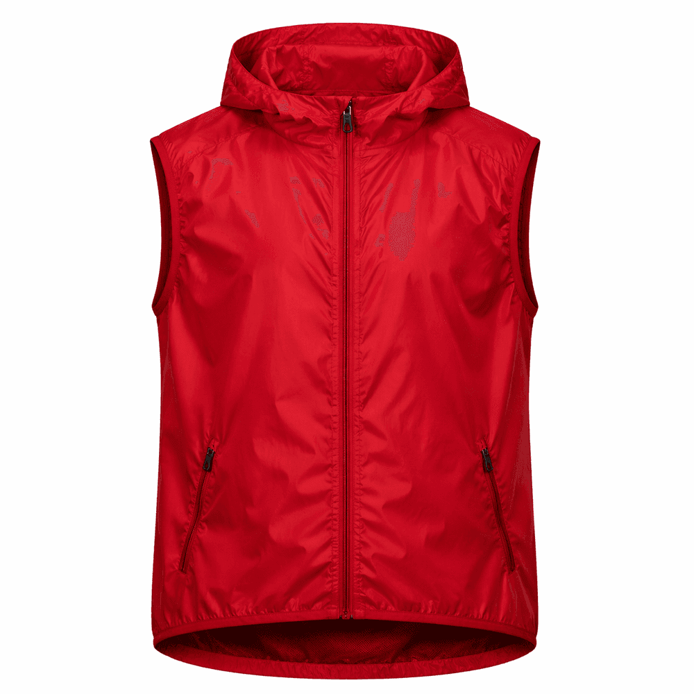 chaleco cortavientos rojo personalizado con capucha