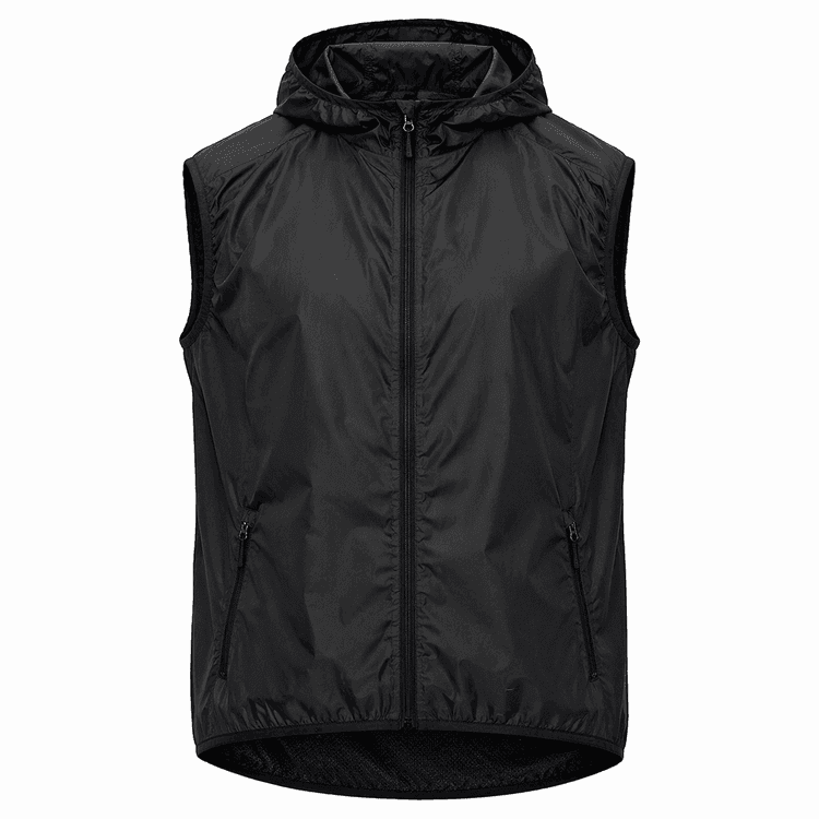 chaleco cortavientos negro personalizado con capucha
