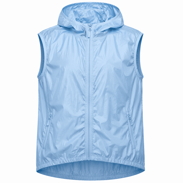 chaleco cortavientos azul claro personalizado con capucha
