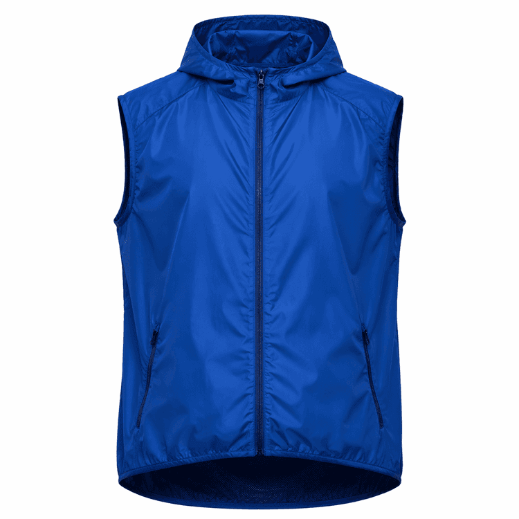 chaleco cortavientos azul personalizado con capucha