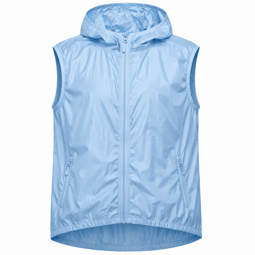 chaleco cortavientos azul claro personalizado con capucha
