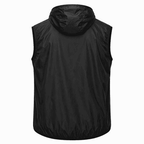 chaleco cortavientos negro con capucha atras