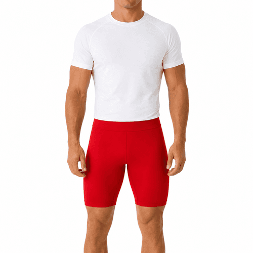 modelo con mallas ligeras de running en rojo hombre
