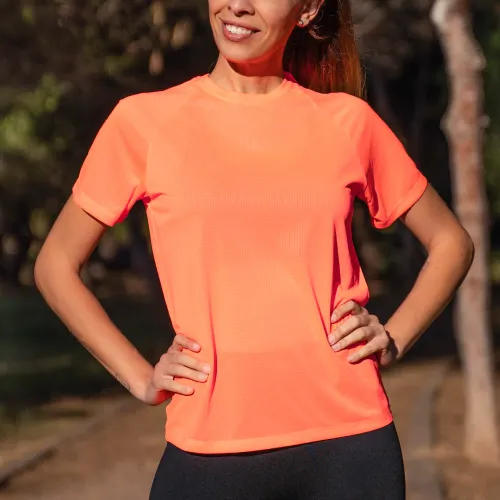 camiseta tecnica start coral personalizada