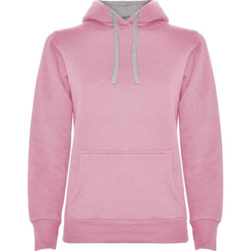 sudadera con capucha rosa y blanca modelo woman